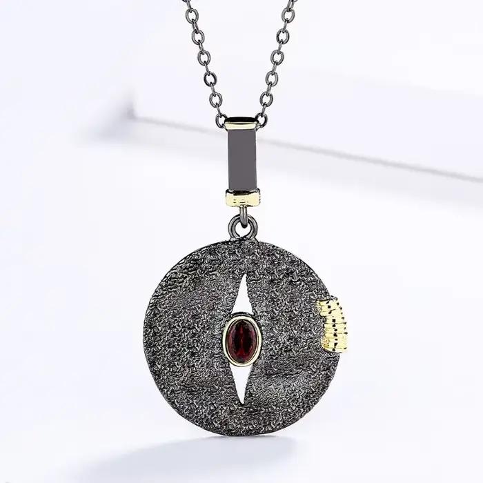 Ensemble de bijoux en argent 925 pour femme, bague exagérée géométrique rétro, collier, boucles d'oreilles asymétriques, or noir, ensemble de 3 pièces