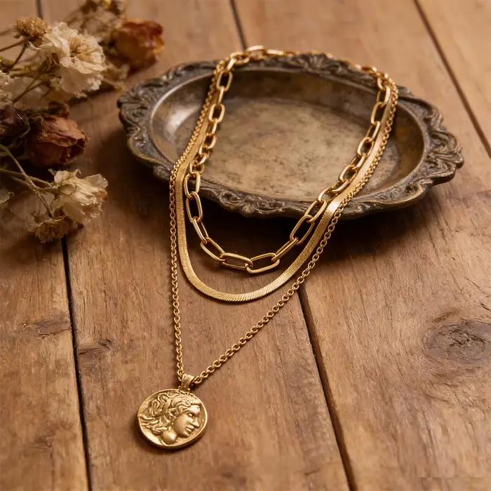 Collier pendentif géométrique en or pour femme, ensemble de bijoux multicouches, cadeaux de mode Boho, document