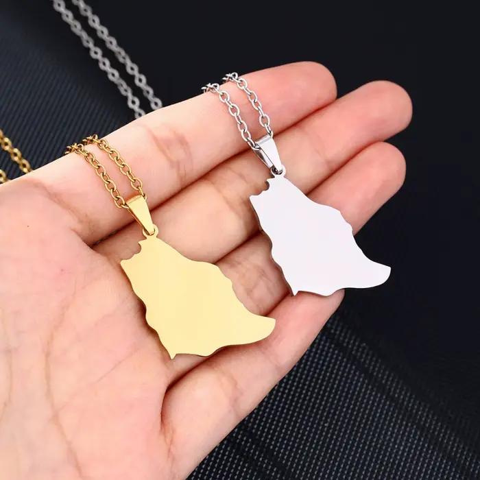 Collier pendentif carte de l'arabie saoudite, bijoux en acier inoxydable, cadeau patriotique pour femmes et hommes