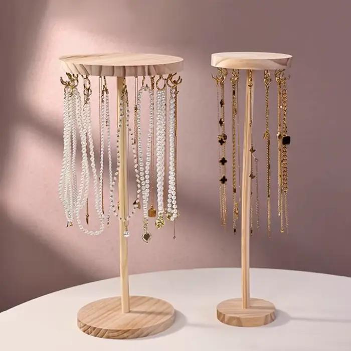 Porte-collier organisateur support d'arbre à bijoux avec 12/18 crochets métalliques tour d'affichage de collier en bois pour la maison ou l'exposition utilisation de vente