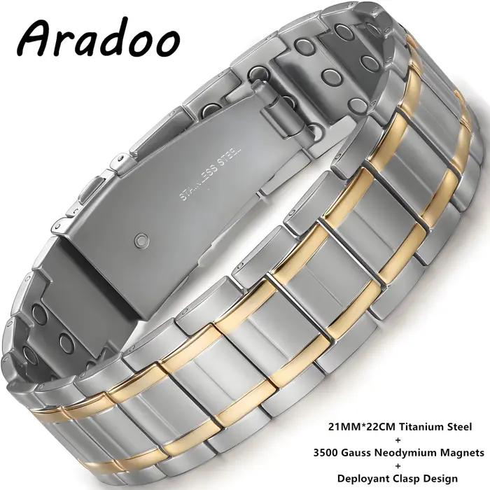 ARADOO Bracelets magnétiques pour hommes avec 3 aimants ultra puissants en néodyme bracelet en acier titane bijoux cadeaux