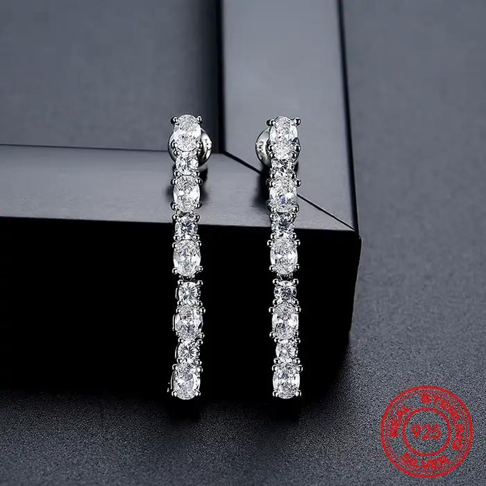 Boucles d'oreilles en argent Sterling 925, longueur 32mm, en Zircon, pour femmes et filles, bijoux à la mode