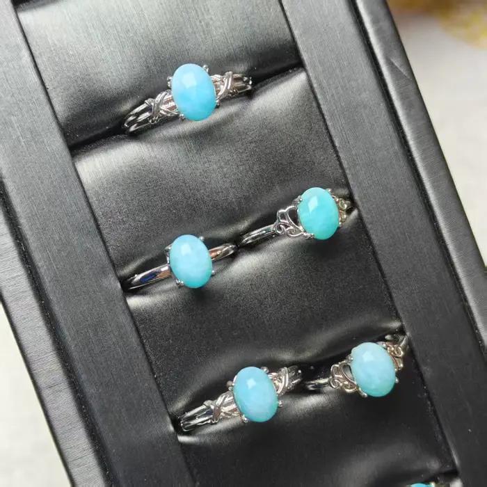 Bague en Amazonite Naturelle, Bijou de Doigt Flexible Incrusté Tendance, Bague Unisexe en Cristal de Glace de Haute Qualité
