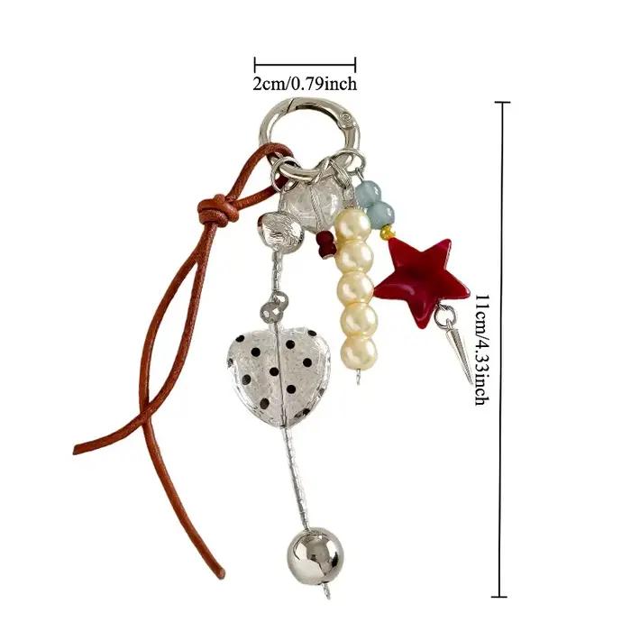 Pendentif en forme d'étoile à cinq branches rétro, breloque perlée à porter sur sac, porte-clés personnalisable pour homme et femme, décoration de sac à main, cadeau pour la Saint Valentin