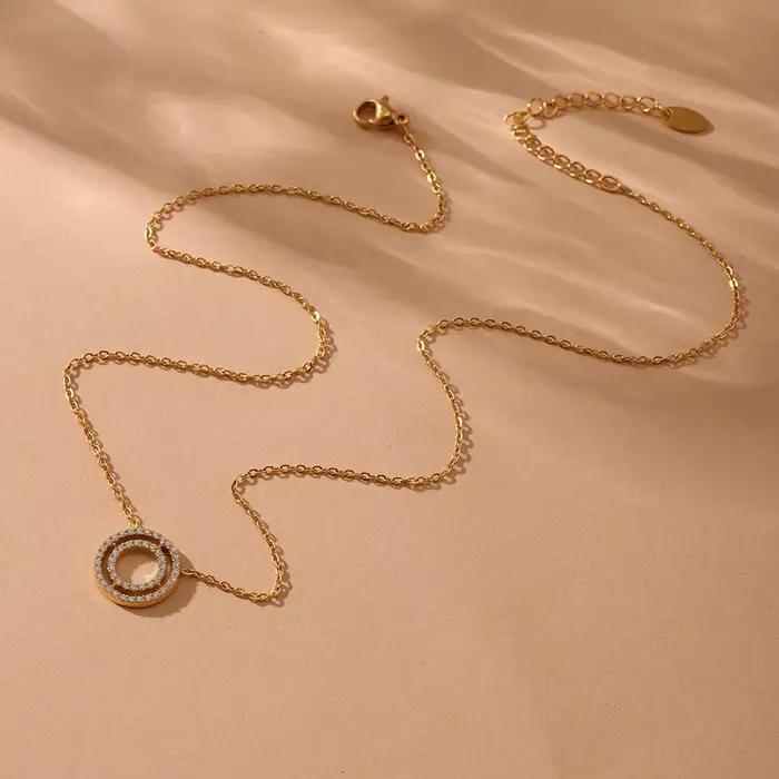 Collier et Bracelet exquis pour femmes, cercle rond en Zircon, acier inoxydable plaqué or, chaîne étanche, breloque, bijoux de luxe, cadeau