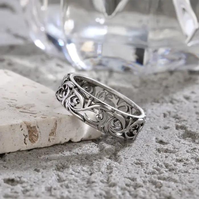 Bagues Vintage en argent Sterling 925, squelette en forme de fleur, bague ajourée rétro en argent noir, bijoux fins pour hommes et femmes