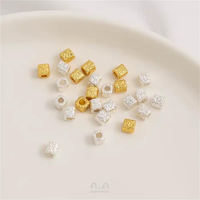 Marteau météorite en or et argent 18K, petites perles carrées faites à la main, amples, Bracelet, collier, accessoires de bijouterie