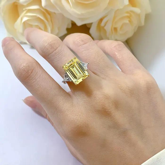 Wong Rain – bague vintage en argent sterling 100% 925, 10x14 MM, saphir de laboratoire taillé en émeraude, diamants à haute teneur en carbone, bijoux fins