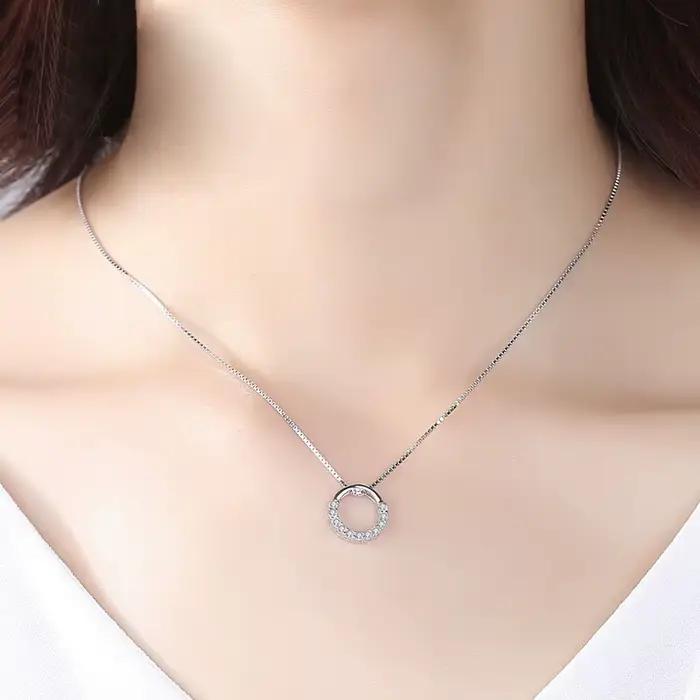 Colliers avec pendentif rond en argent Sterling 925 et Zircon pour femmes, bijoux fins, Semi-strass, Simple, cercle brillant, chaîne de clavicule