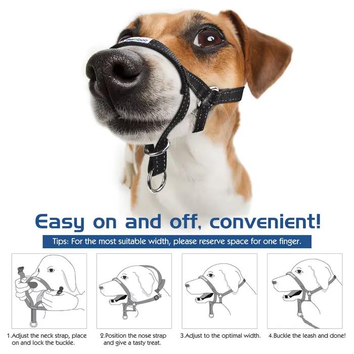 Muselière pour chien en Nylon réfléchissant, boucle réglable, Anti-aboiement, contrôle des aboiements, facile à installer, arrêts pour chien, laisse de tête de traction
