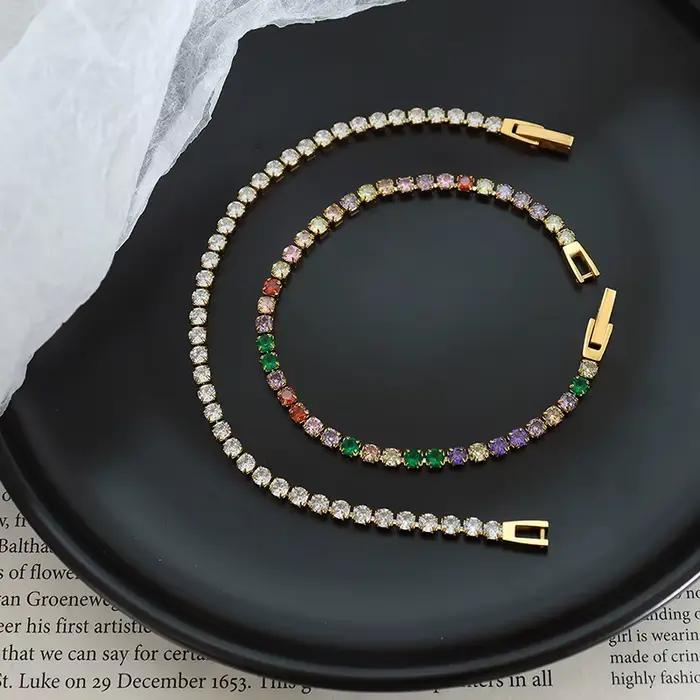 Bracelet en Zircon, Bracelet en Pierres Colorées, Bijoux en Acier Inoxydable Tendance, Accessoires de Mode Personnalisés, Cadeaux de Bijoux Glamour pour Femmes