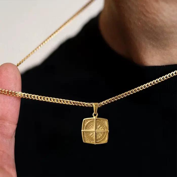 Collier pendentif boussole nautique - Pendentif boussole rétro punk imperméable | Cadeau de bijoux en acier inoxydable plaqué or 18 carats