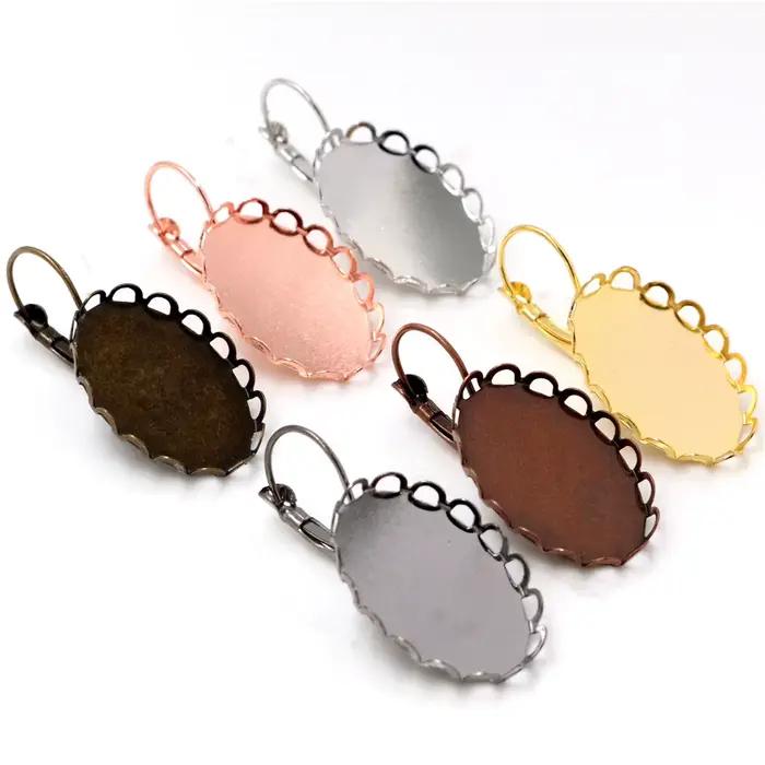 18x25mm 10 pièces 7 couleurs plaqué français levier arrière boucles d'oreilles blanc/Base, ajustement 18x25mm ovale verre cabochons; Boucles d'oreilles