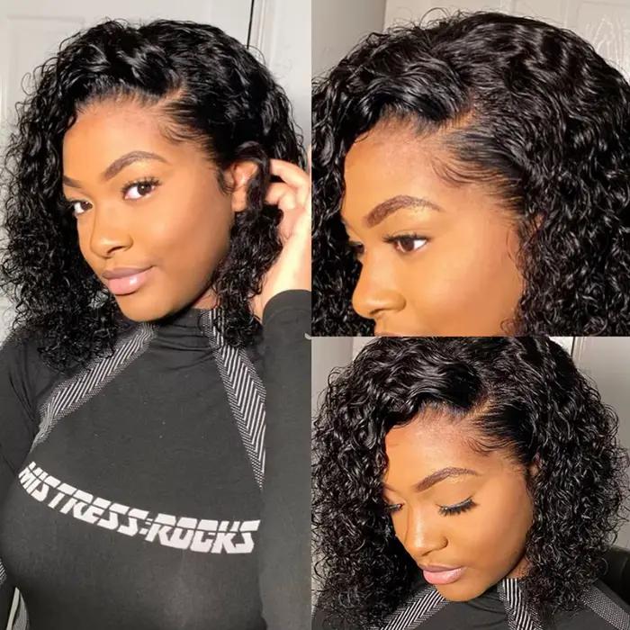 Perruques Courtes Bouclées Bob en Cheveux Humains pour Femmes, Perruque Lace Front 13x4 à Ondulations Profondes, Perruque Bob Bouclée Sans Colle, Perruque Frontale à Ondulations Profondes
