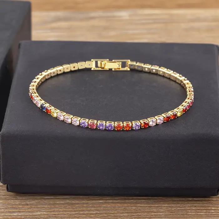 Nidin – Bracelet chaîne de Tennis pour femmes, luxe, pratique, 4 griffes, mosaïque, zircone cubique, 6 couleurs arc-en-ciel, bijoux de fête à la mode, cadeau