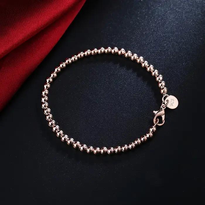 Bracelets en argent Sterling 925 pour femmes, couleur or 18 carats, chaîne de perles de 4MM, à la mode, pour fête de mariage, cadeaux de noël, bijoux fins, nouvelle collection