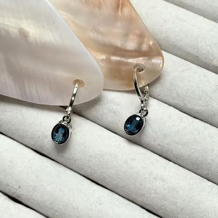 HEYYA STONE Vintage naturel bleu topaze boucles d'oreilles Simple classique rond cercle pierres précieuses bijoux à la main 14K or exclusif