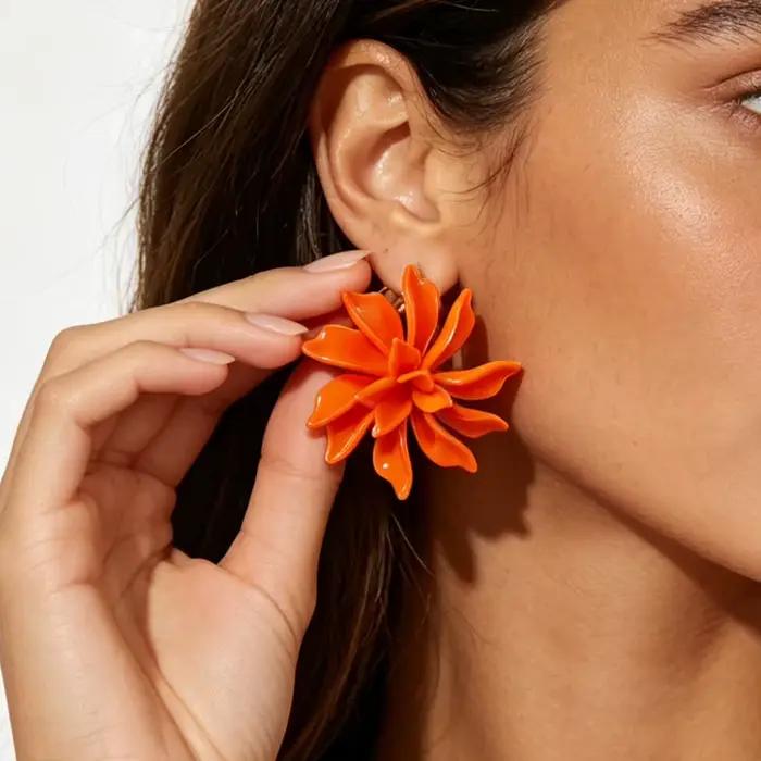Boucles d'oreilles multicouches en résine tressée à motif floral 3D exagéré, nouveau style d'été, grandes fleurs, bijoux d'oreille tendance, style décontracté