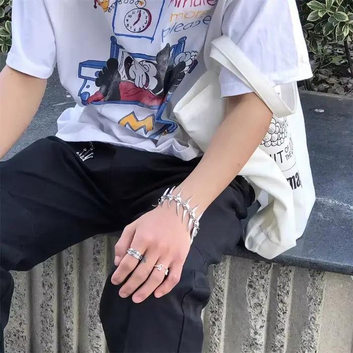 Bracelet en argent avec corne d'épine, os de poisson, personnalisé pour Couple, mode Hip Hop Punk, bijoux d'épine