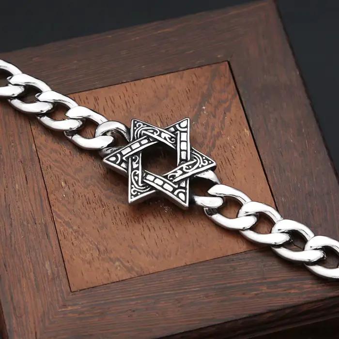 Bracelet chaîne étoile de David Vintage en acier inoxydable 316L, bracelets hexagramme à la mode pour hommes et femmes, amulette, bijoux cadeaux, vente en gros