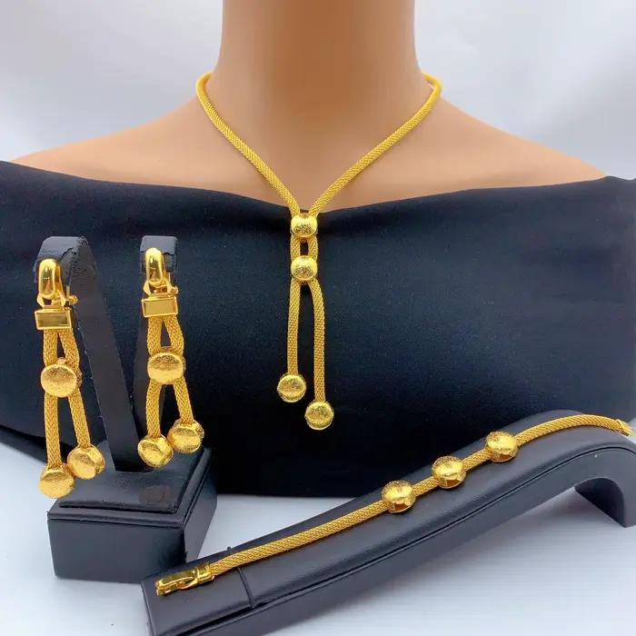 Ensembles de bijoux de mariée indiens de luxe pour femmes, ensemble collier et boucles d'oreilles éthiopiens couleur or 24 carats, cadeaux de fête de mariage, dubaï