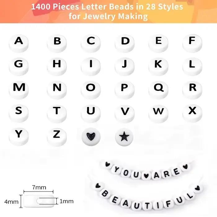 Kit de fabrication de bracelets d'amitié, 1400 pièces, perles de lettres assorties, perles de l'alphabet, perles Preppy, Kit de fabrication de bijoux avec étui à perles