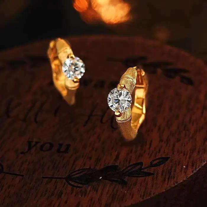 Boucles d'oreilles en argent 925 avec fil métallique, nœud en bambou, boucle d'oreille incrustée de diamants, luxe léger et polyvalent, bijoux de style Instagram