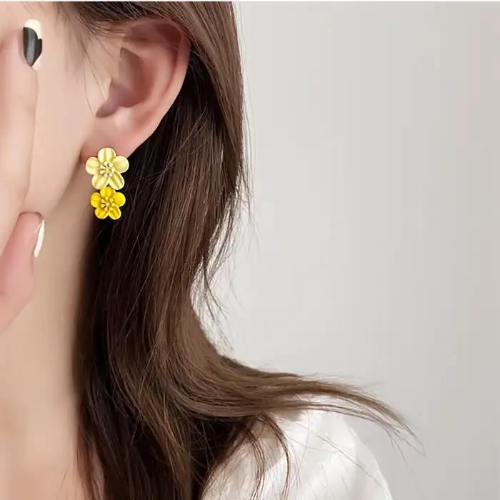Boucles d'oreilles pendantes simples en forme de fleur de café pour femmes, nouveaux bijoux à la mode coréenne pour fête de mariage, accessoires de bijoux élégants pour filles