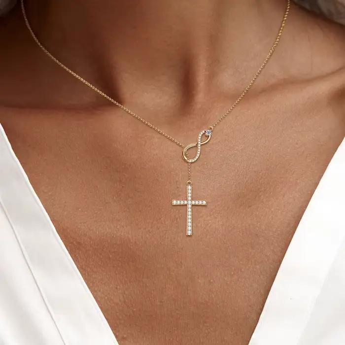Collier pendentif infini en argent Sterling 925 pour femmes, bijoux ronds en croix Moissanite 0,5 ct avec certificat
