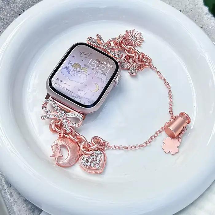 Bracelet papillon diamant Compatible avec iWatch, 38mm 40mm 41mm 42mm 44mm 45mm 49mm, bracelet fait à la main à la mode