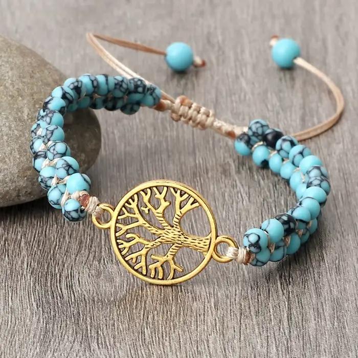 Bracelet de perles d'arbre de vie pour femmes, pierre naturelle, perles mala, bracelets tressés faits à la main, méditation d'ami, bijoux de guérison Reiki