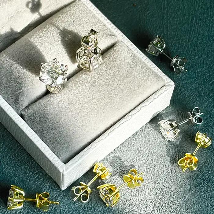 Boucles d'oreilles en argent regardé 925 plaqué or 18 carats pour femme, boucle d'oreille diamant Moissanite, document D VVl's, bijoux à la mode, tendance