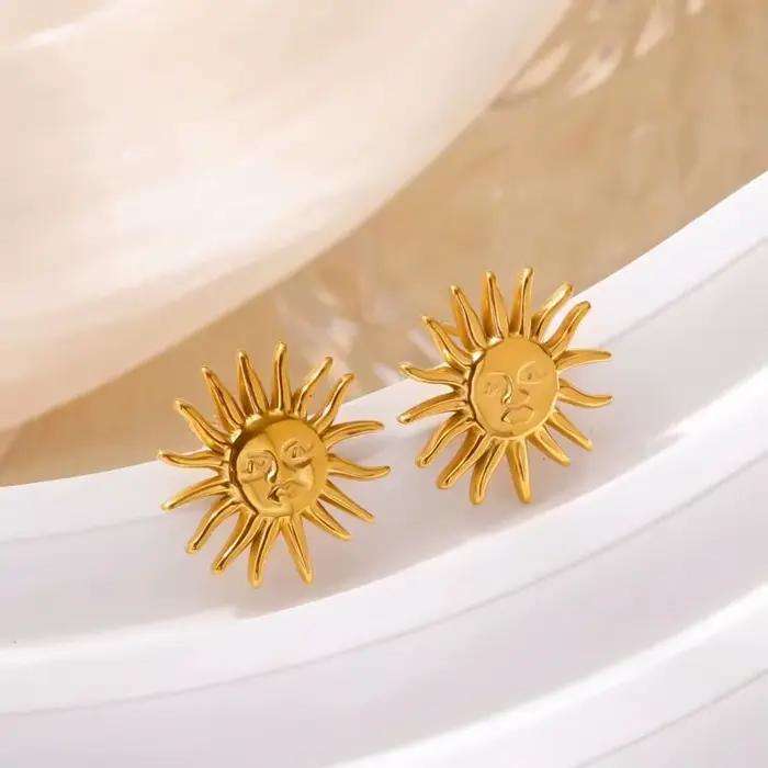 Boucles d'oreilles Punk en acier inoxydable pour femmes, plaqué or, géométrique, visage de soleil, esthétique de mariage, bijoux imperméables, cadeau