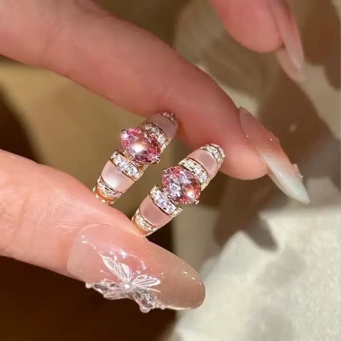 Bague en diamant rose naturel pour femmes, saphir bleu marine et diamants, accessoire de bijouterie élégant et tendance, best-seller