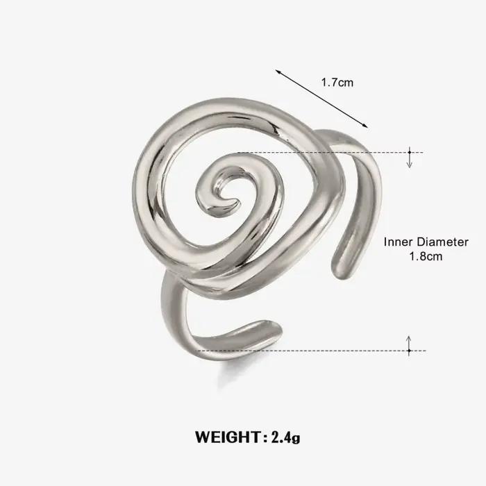 Bague tendance en acier inoxydable de luxe léger avec motif tourbillon circulaire ouvert, accessoire polyvalent pour le quotidien