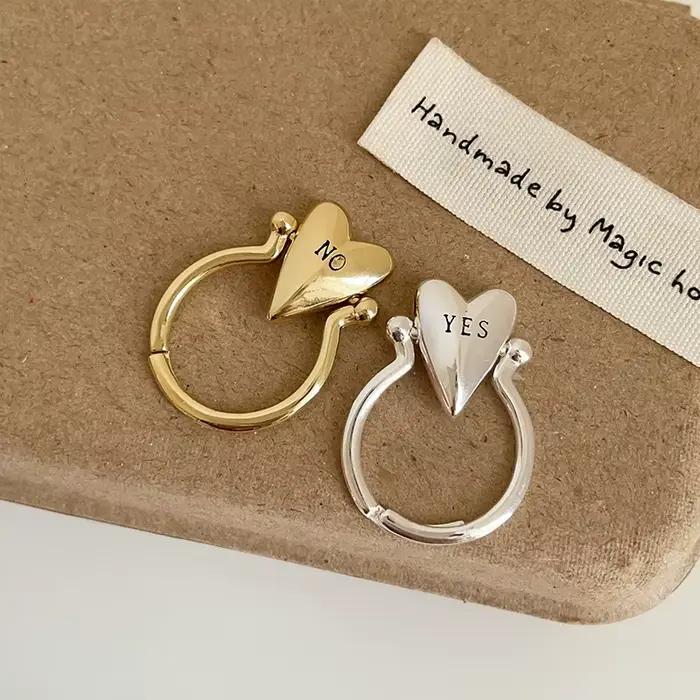 Bague en forme de cœur rotative lisse pour femmes et hommes, Vintage, oui ou sans lettre, bagues réglables, Design de Niche, accessoire de bijoux pour Couple