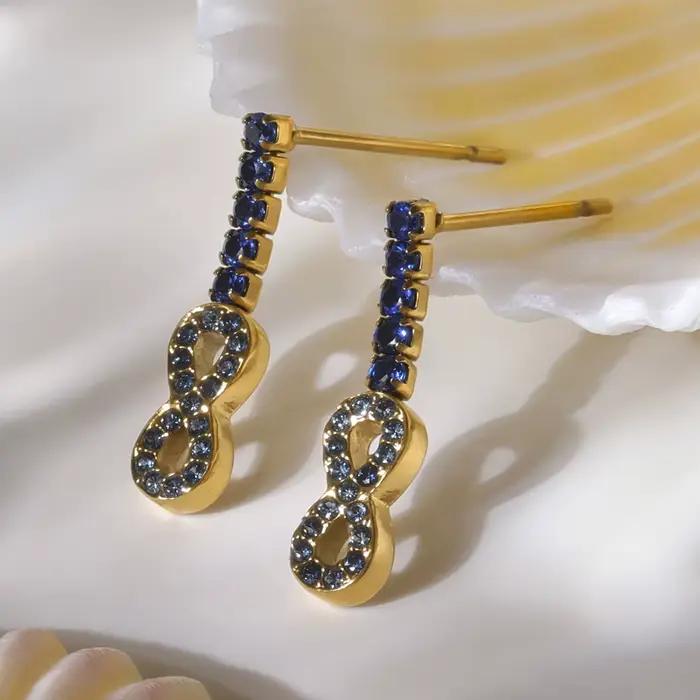 Infinite 8 boucles d'oreilles pour femmes, clous d'oreilles en acier inoxydable, plaqué or, Zircon, tendance, bijoux charmants pour filles