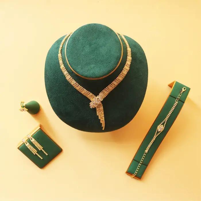 Collier en cristal pour femmes, Bracelet, boucle d'oreille, bague, fête de mariage, bijoux élégants, ensemble de bijoux classiques, accessoires