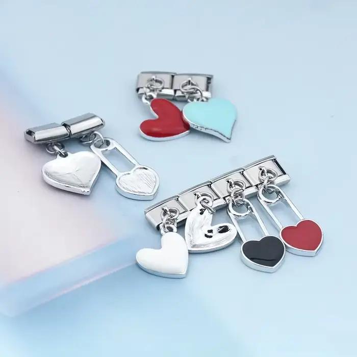 Hapiship mode couleur douce coeur amour trombone charme liens ajustement 9mm en acier inoxydable Bracelet faisant des bijoux en gros DJ424