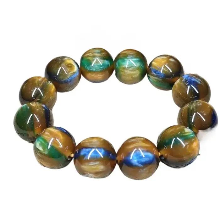 Bracelet de perles rondes jaunes pour hommes et femmes, grand cordon, modèle aléatoire, document