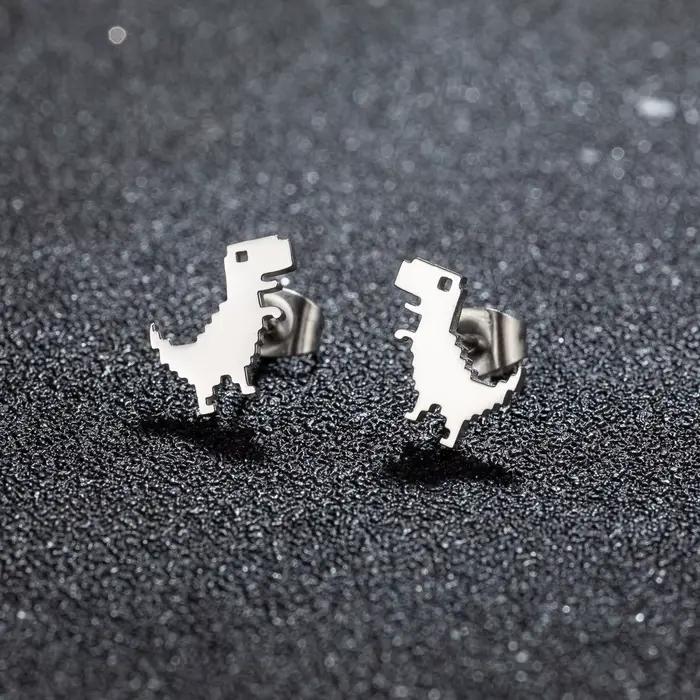 1 paire nouvelle mode minimaliste mignon femme en acier inoxydable Mini dinosaure boucles d'oreilles pour filles bijoux accessoire cadeaux