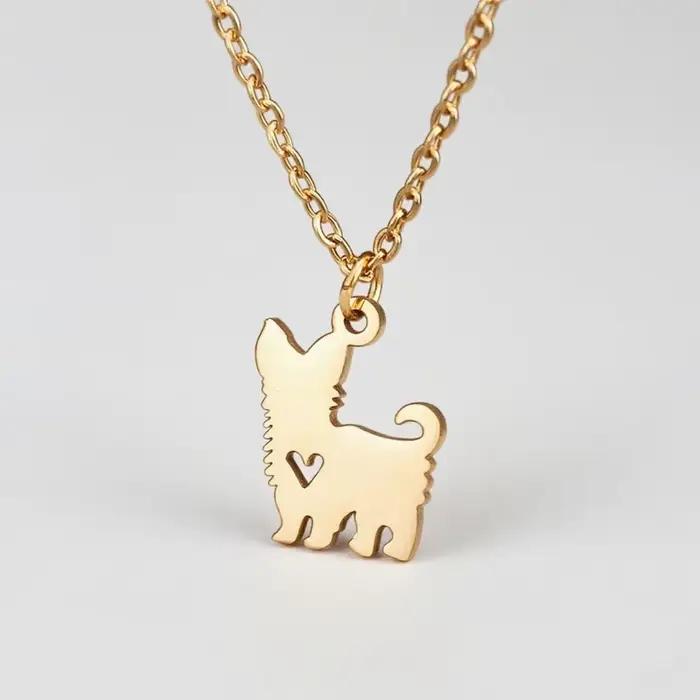 Collier en acier inoxydable dessin animé créatif chiot chien Yorkshire Terrier mignon animaux chiens colliers pendentifs bijoux pour femmes
