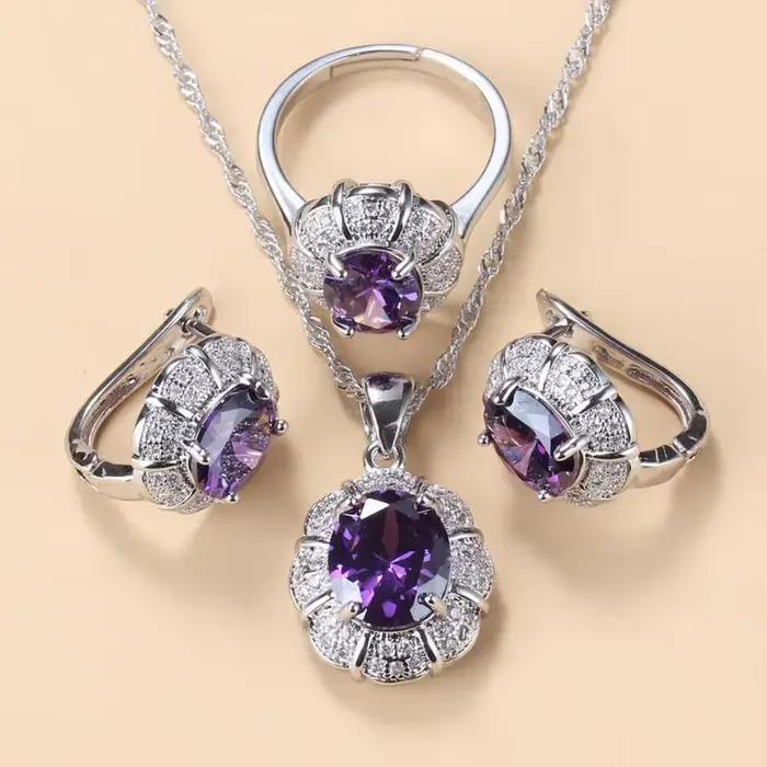 Nouvel ensemble de bijoux 3 pièces en zircon cubique bleu 2026 pour femme, collier, boucles d'oreilles et bague en argent 925, cadeau idéal pour mariage et fête nuptiale