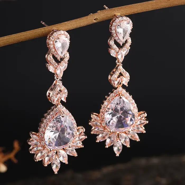 ZAKOL luxe clair AAA Zircon grande Dange boucle d'oreille pour les femmes magnifique argent couleur Banquet fête de mariage bijoux