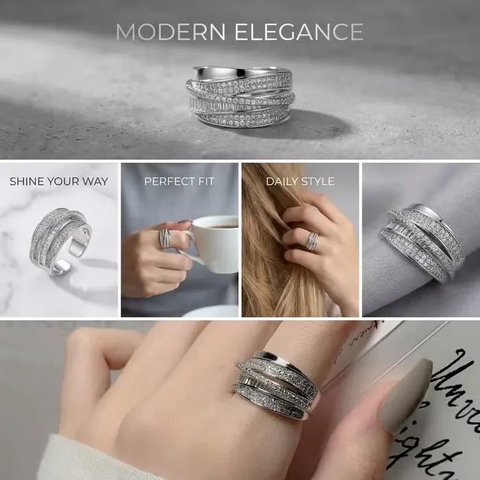 Bague créative à plusieurs niveaux en forme d'orbite céleste pour femmes, avec strass brillants, inspirée de la galaxie, accessoires de bijoux empilables
