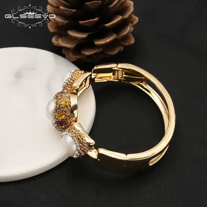 GLSEEVO – Bracelet en perles baroques naturelles pour femmes, incrusté de strass, exquise, personnalité de la mode, bijoux de fête de luxe pour dames