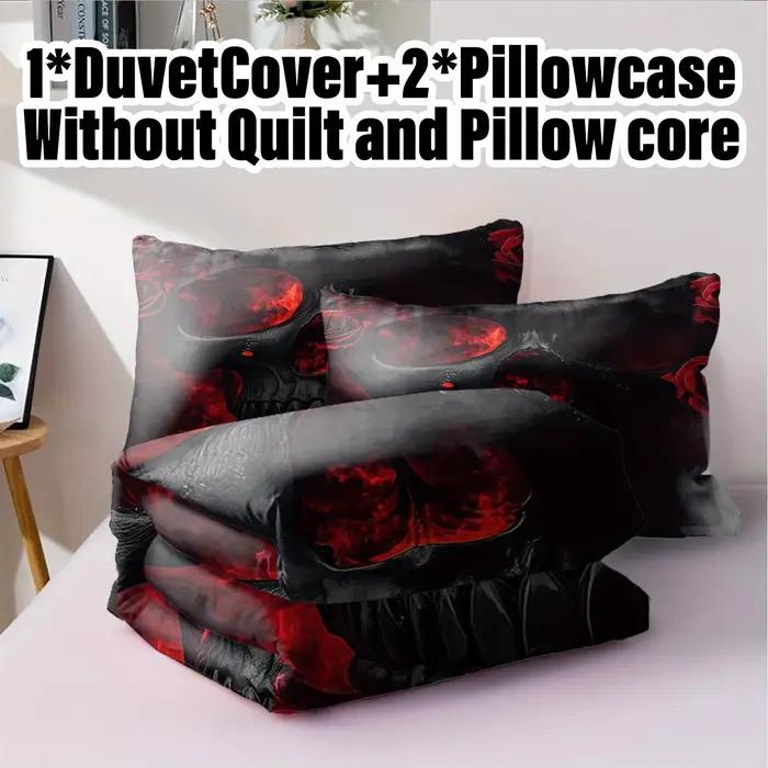3 pièces ensemble de housse de couette sans noyau 1 housse de couette + 2 taies d'oreiller doux et lavable en Machine ensemble de literie Design crâne pour chambre à coucher,