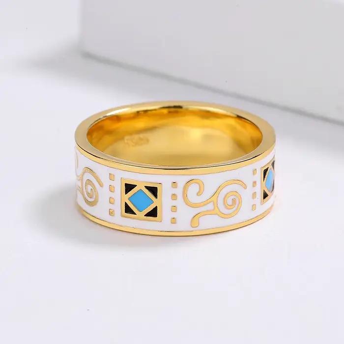 Classic18k or hommes bague mode motif irrégulier blanc main émail bijoux bague pour femmes 925 timbre offre spéciale anneaux de mariage