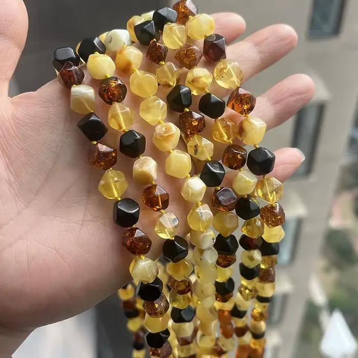 Collier en ambre véritable pour femmes, Original baltique, poli à la main, perle à facettes multicolore, magnifique bijoux en pierre naturelle 100% originale