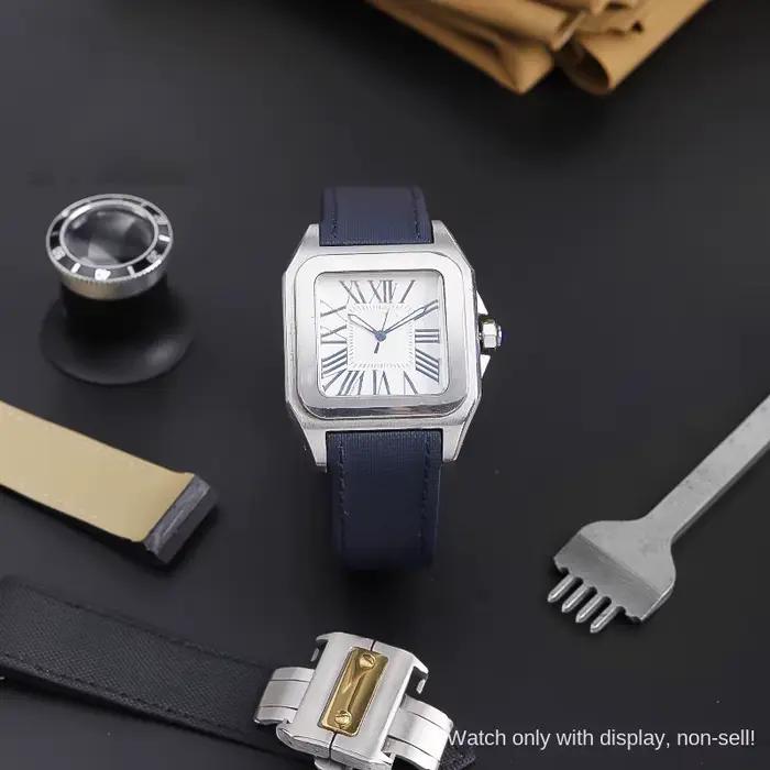 Pour Cartier 20mm 23mm bracelet de montre Santos SANTOS 100 bracelet en nylon Grain W20073X8 W 2020005 bracelet de montre inférieur en peau de vache pour hommes